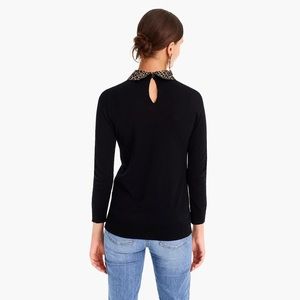 J.Crew Merino Wool Tippi Sweater w Leopard Collar